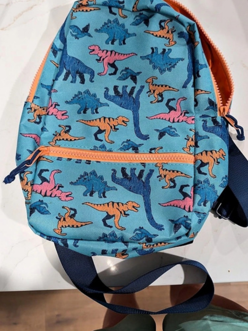 Kids Dinosaur Print Backpack in Blue & Orange